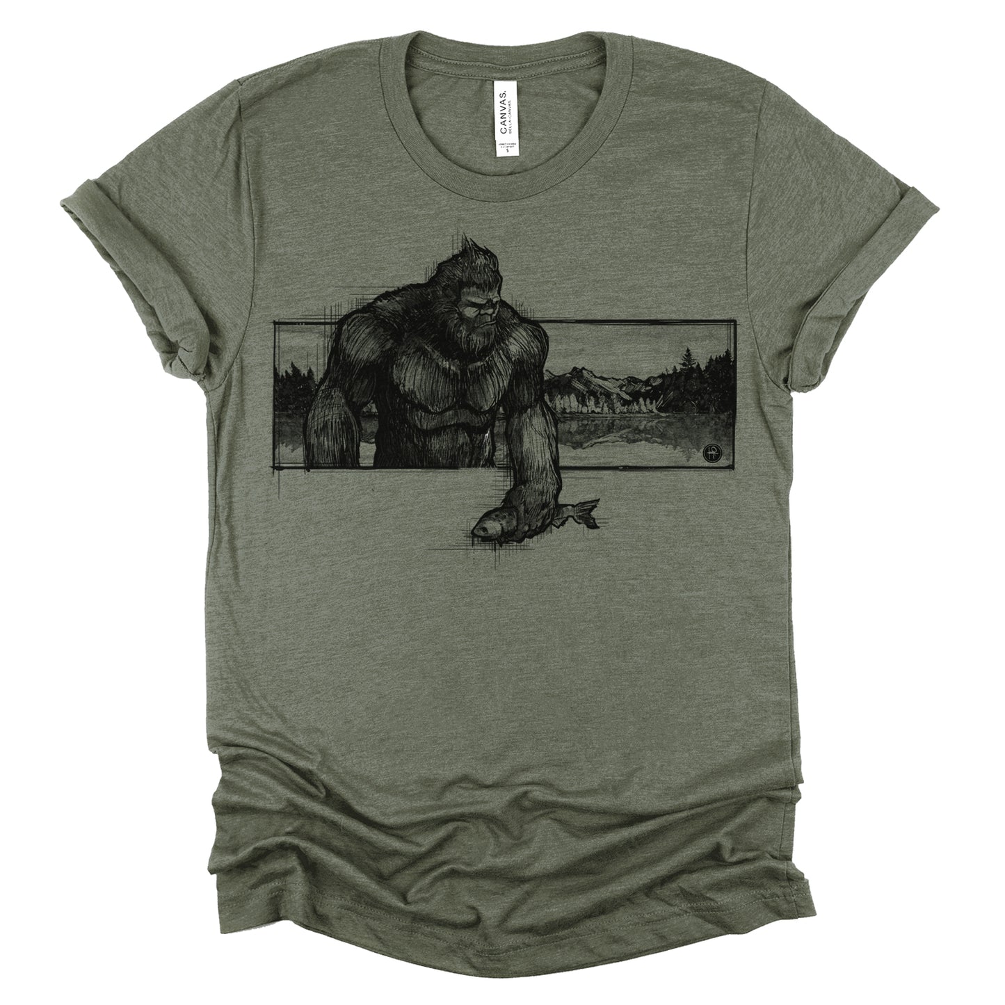 Bigfoot with Fish: Wyoming Wilderness T-Shirt