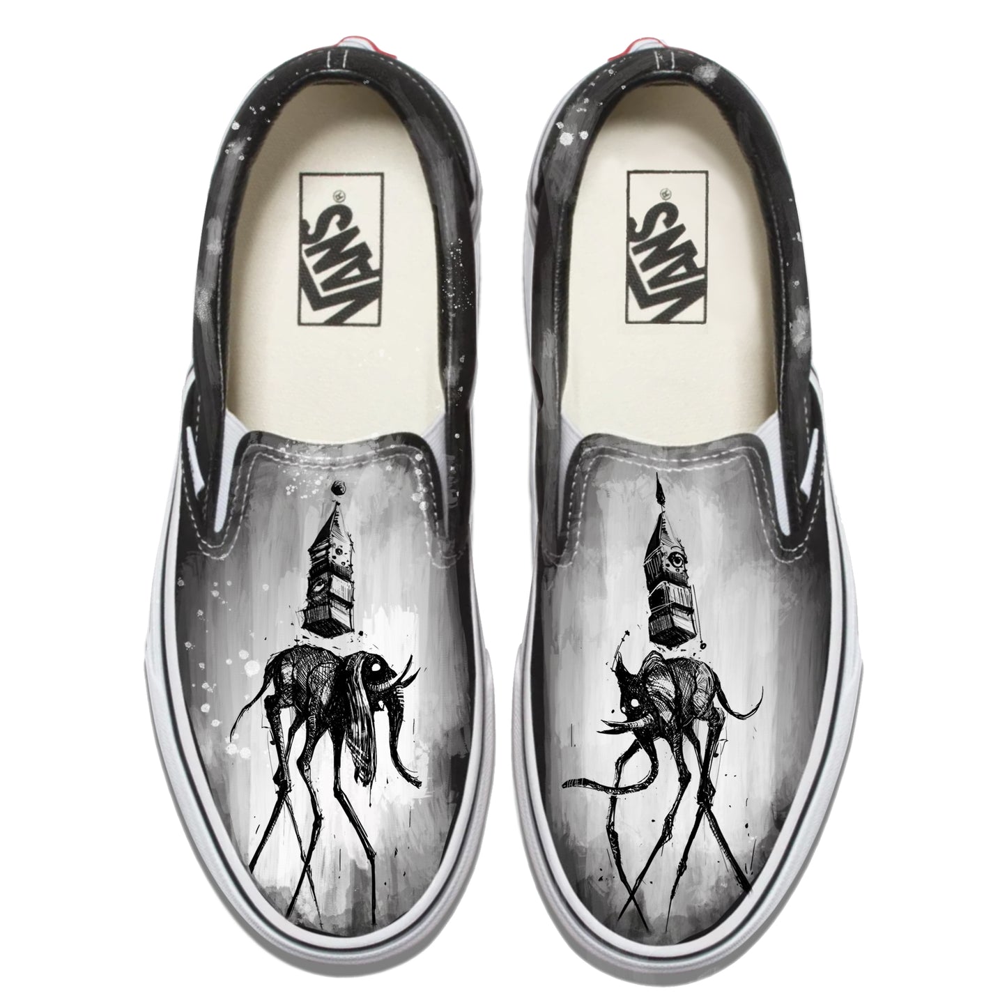 Dali's Eerie Elephants Cool Vans Slip-Ons
