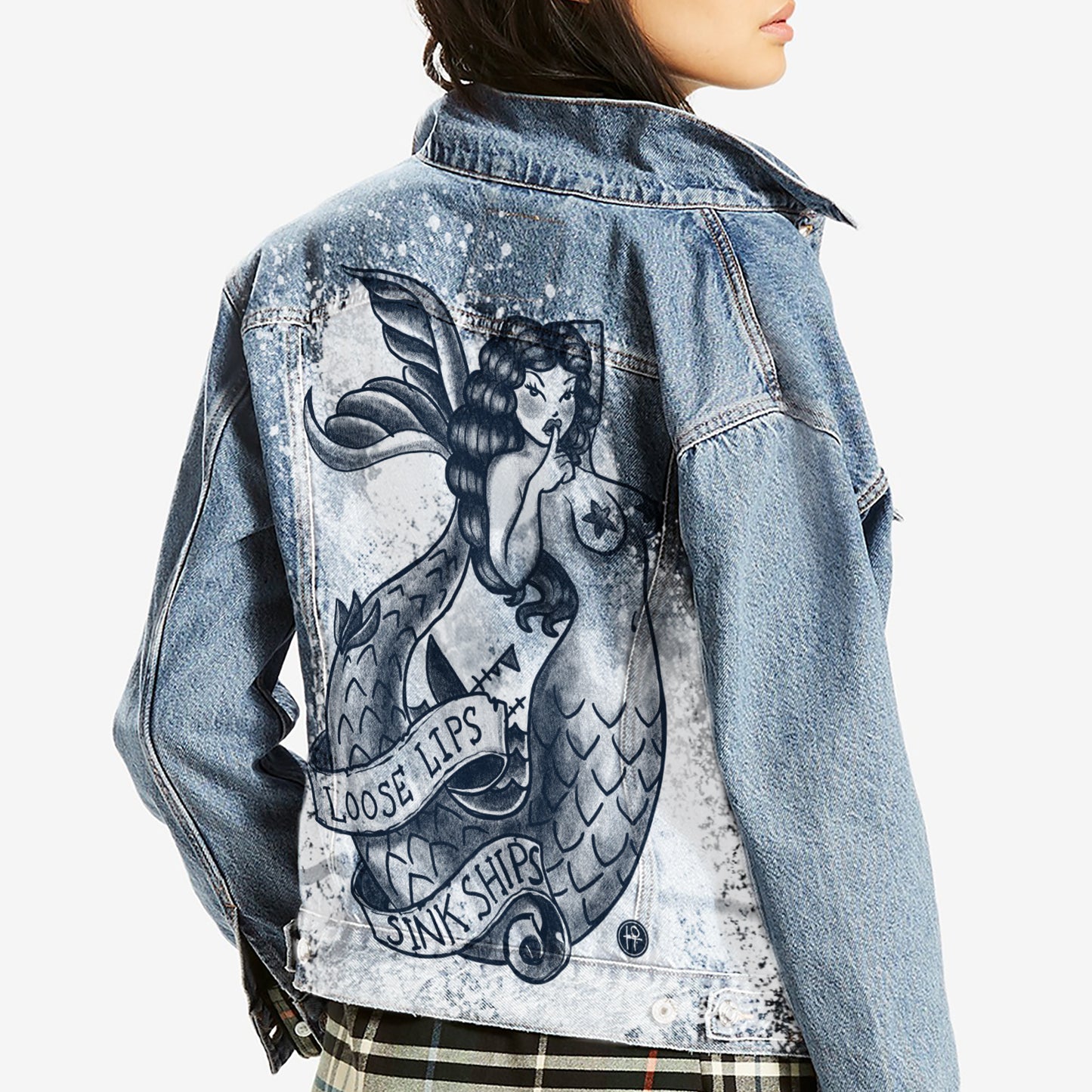 Navy Mermaid: Loose Lips Sink Ships Levi's Trucker Jacket