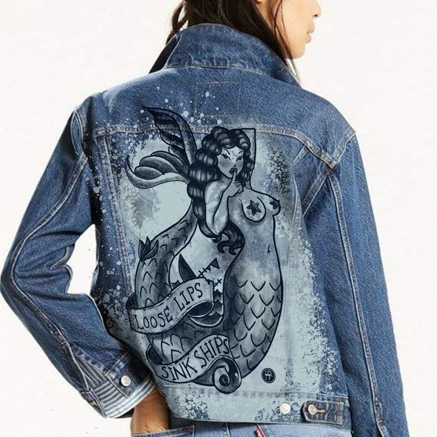 Navy Mermaid: Loose Lips Sink Ships Levi's Trucker Jacket