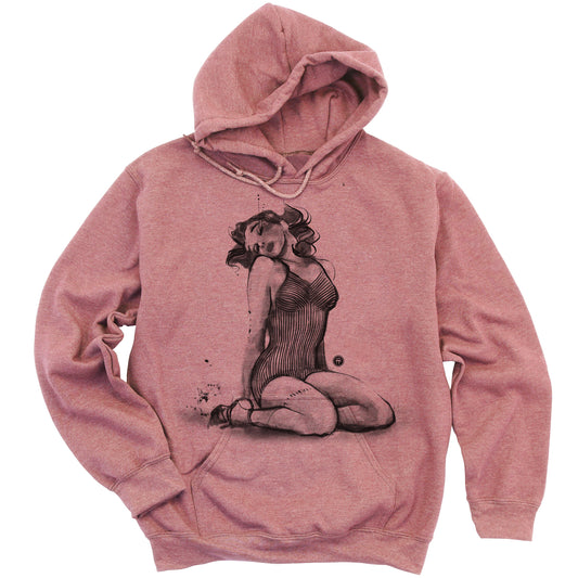 Striped Swimsuit Pin-Up: Retro Grit and Glamour Hoodie