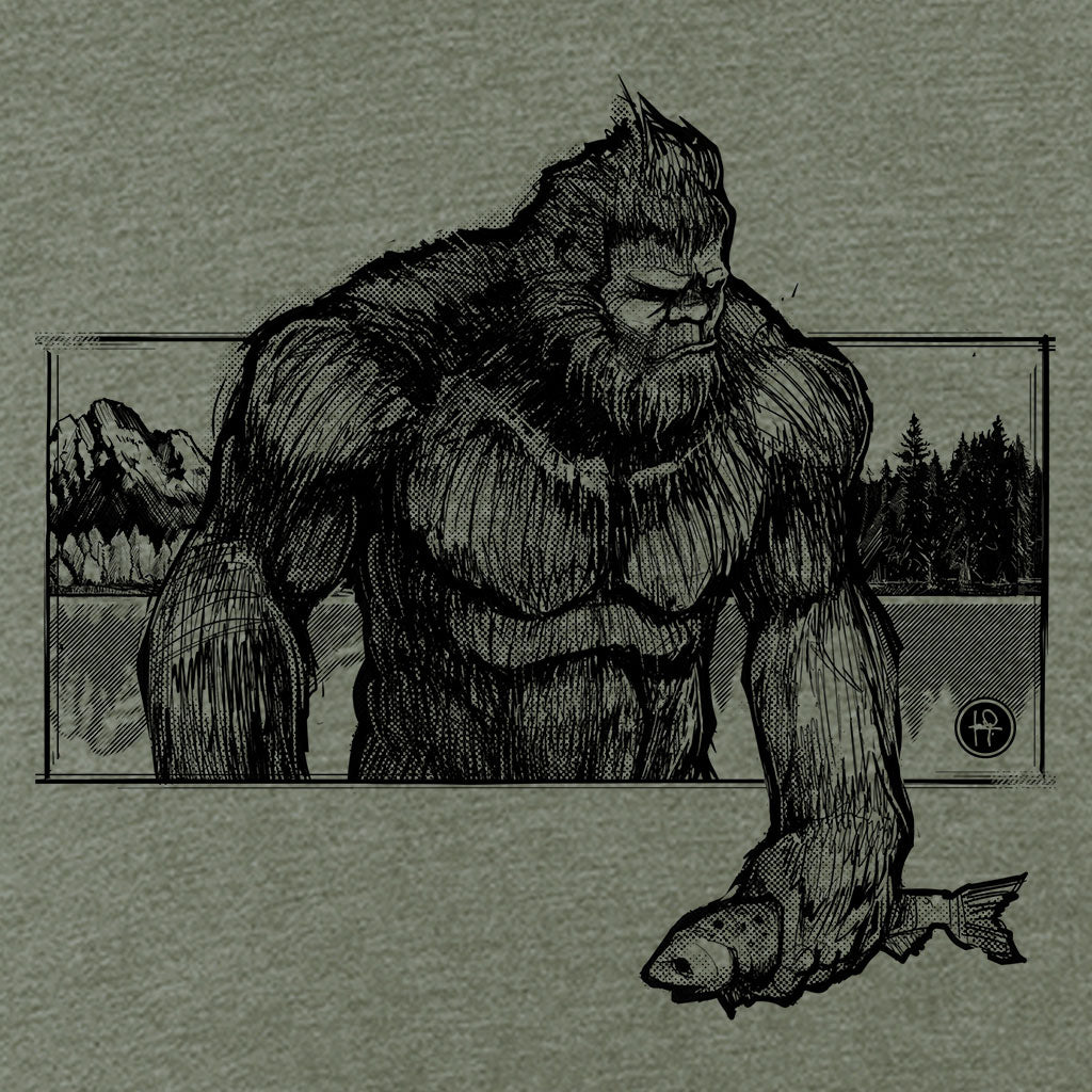 Bigfoot with Fish: Wyoming Wilderness T-Shirt