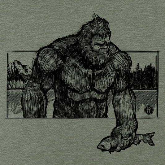 Bigfoot with Fish: Wyoming Wilderness T-Shirt