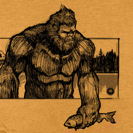 Bigfoot with Fish: Wyoming Wilderness T-Shirt