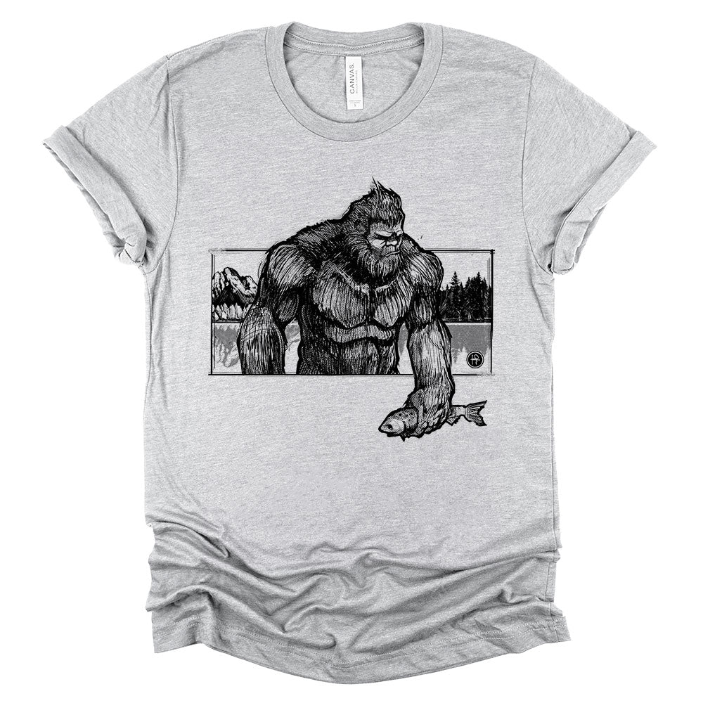 Bigfoot with Fish: Wyoming Wilderness T-Shirt