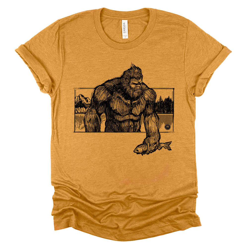 Bigfoot with Fish: Wyoming Wilderness T-Shirt