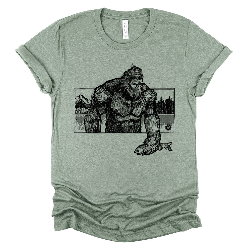 Bigfoot with Fish: Wyoming Wilderness T-Shirt