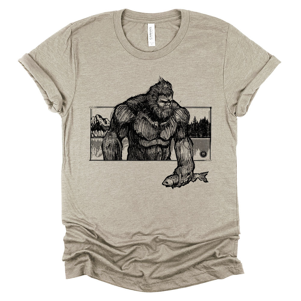 Bigfoot with Fish: Wyoming Wilderness T-Shirt