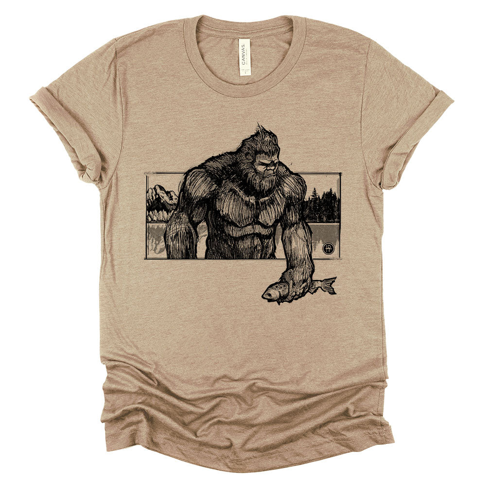 Bigfoot with Fish: Wyoming Wilderness T-Shirt