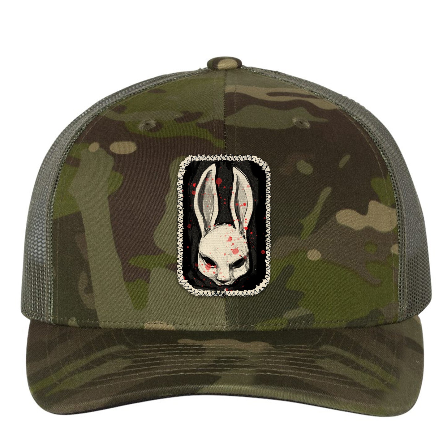 Bunny Stamp: A Whimsical Masked Rabbit Trucker Hat