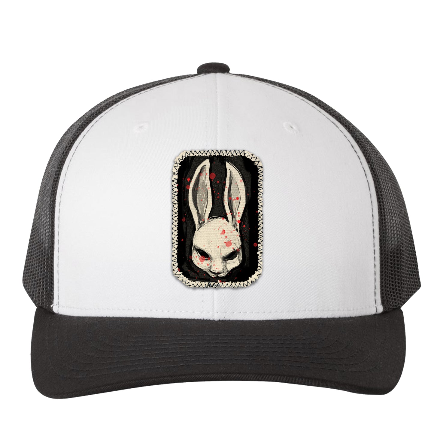 Bunny Stamp: A Whimsical Masked Rabbit Trucker Hat