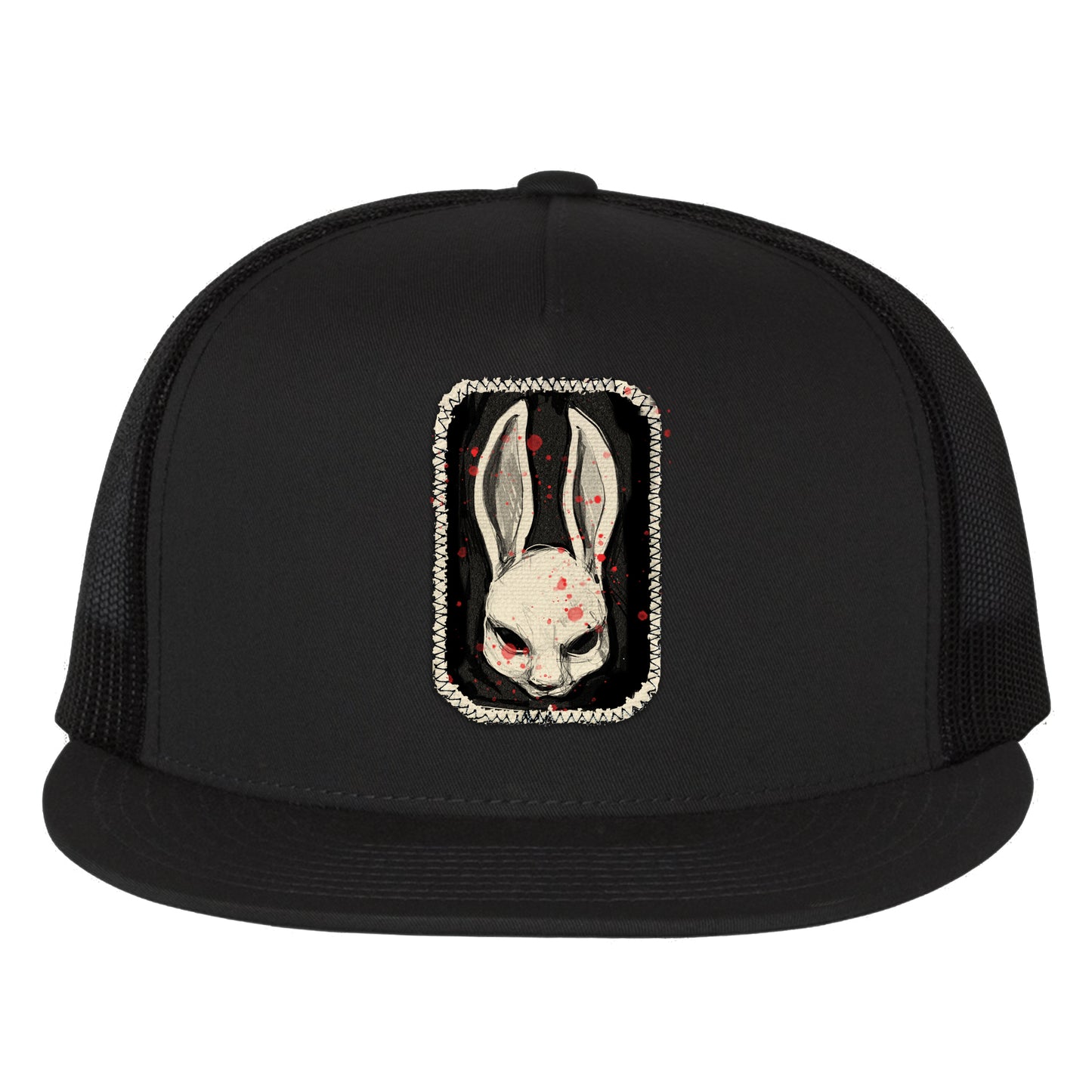 Bunny Stamp: A Whimsical Masked Rabbit Trucker Hat