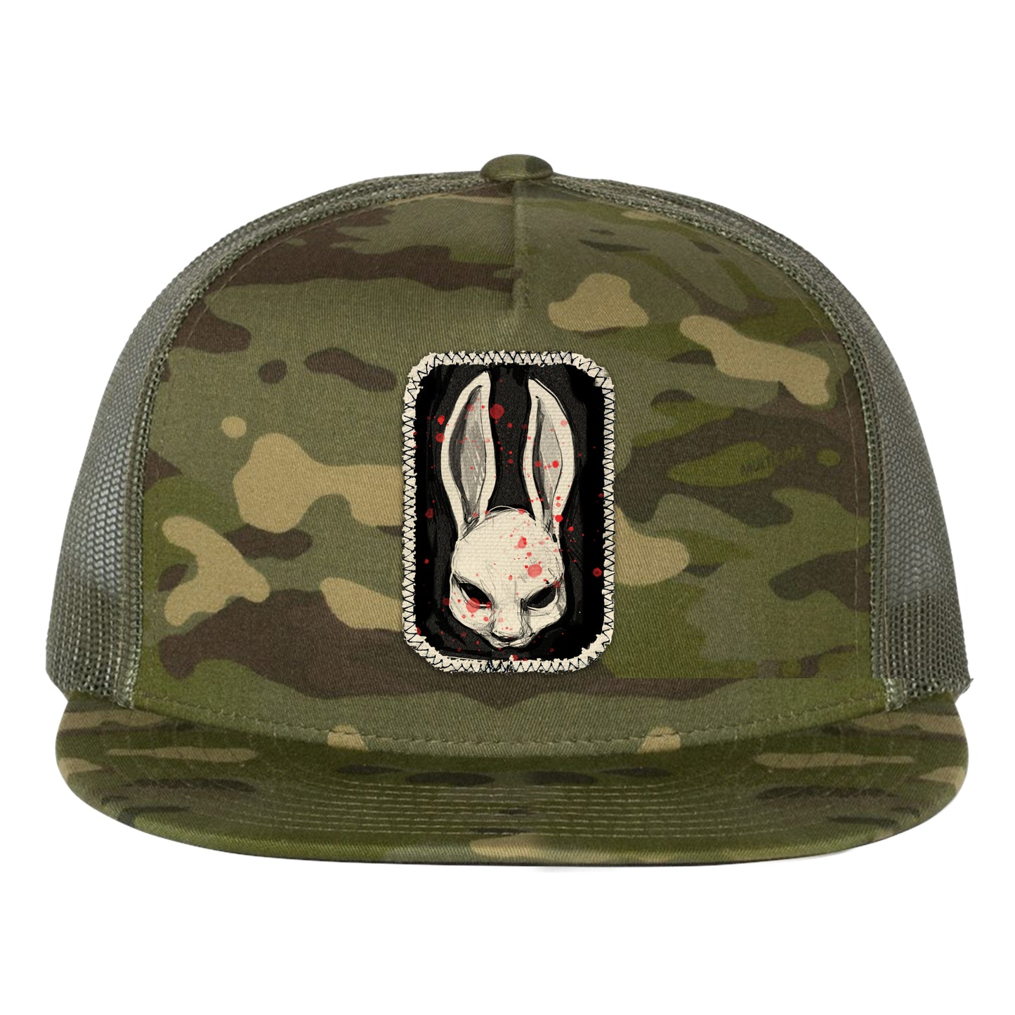 Bunny Stamp: A Whimsical Masked Rabbit Trucker Hat