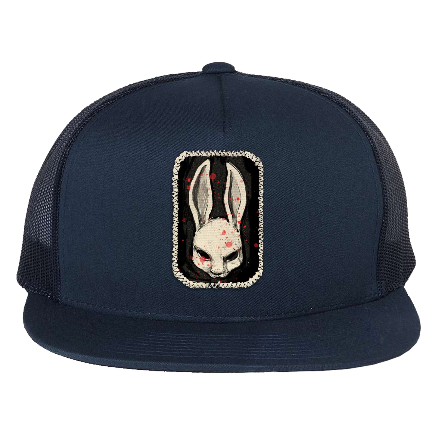 Bunny Stamp: A Whimsical Masked Rabbit Trucker Hat