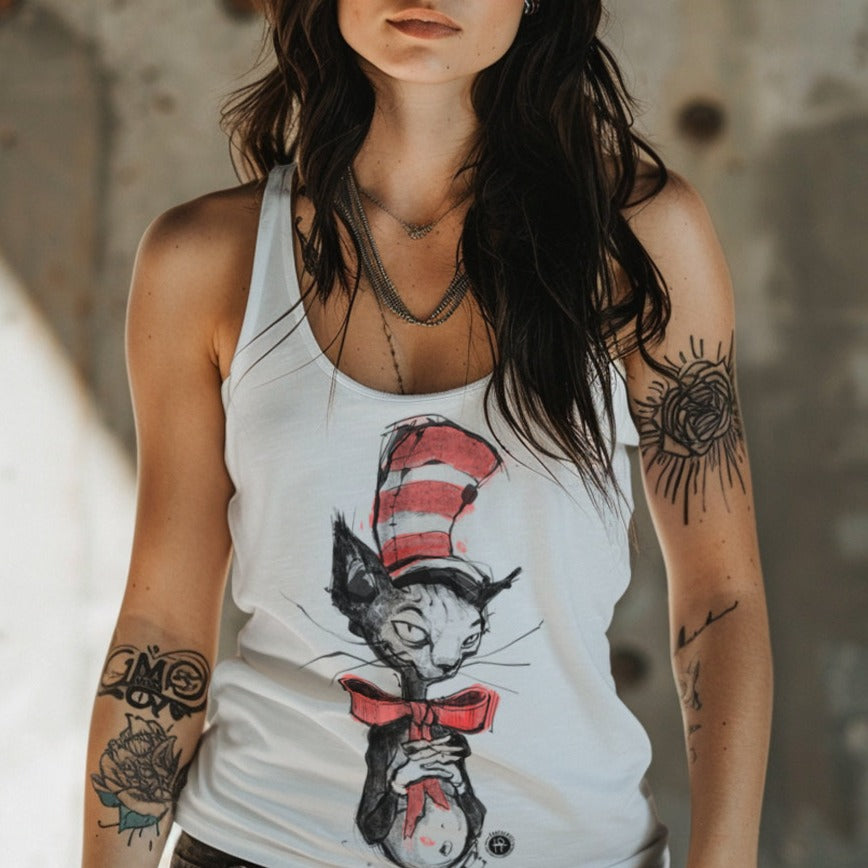 Kitty in the Hat: Whimsical Revived Tank Top