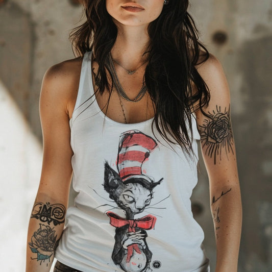 Kitty in the Hat: Whimsical Revived Tank Top