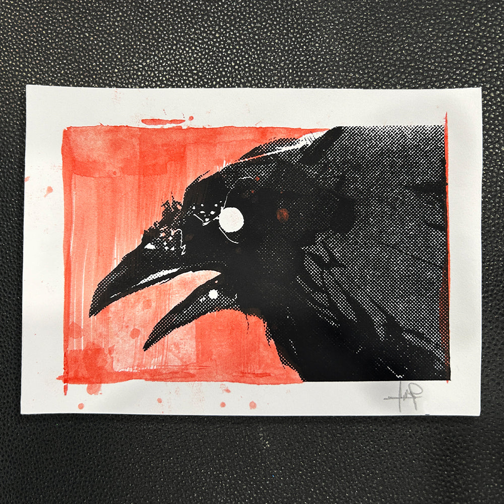 Feisty Crow Screen-Printed Hand-Made Signed 5x7 Print