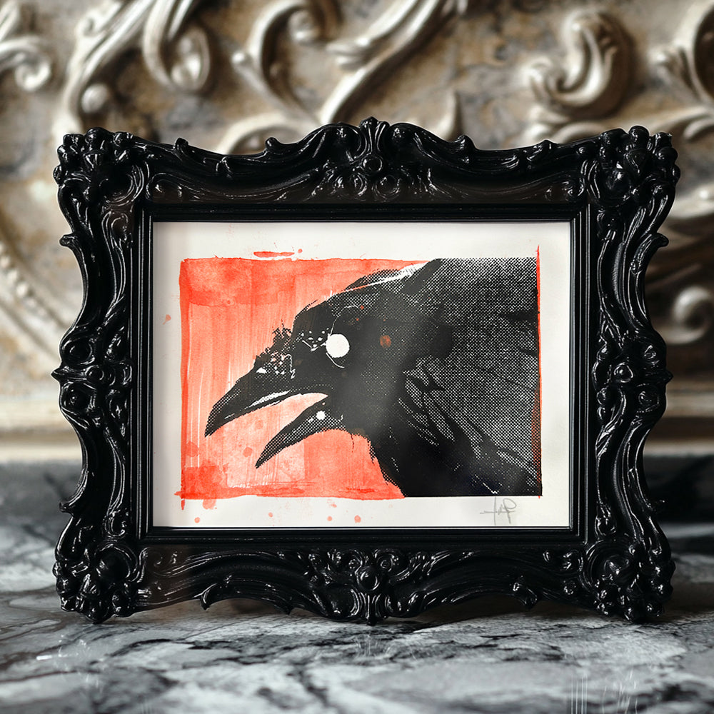 Feisty Crow Screen-Printed Hand-Made Signed 5x7 Print