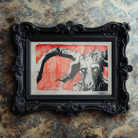 Goat Man Screen-Printed Hand-Made Signed 5x7 Print