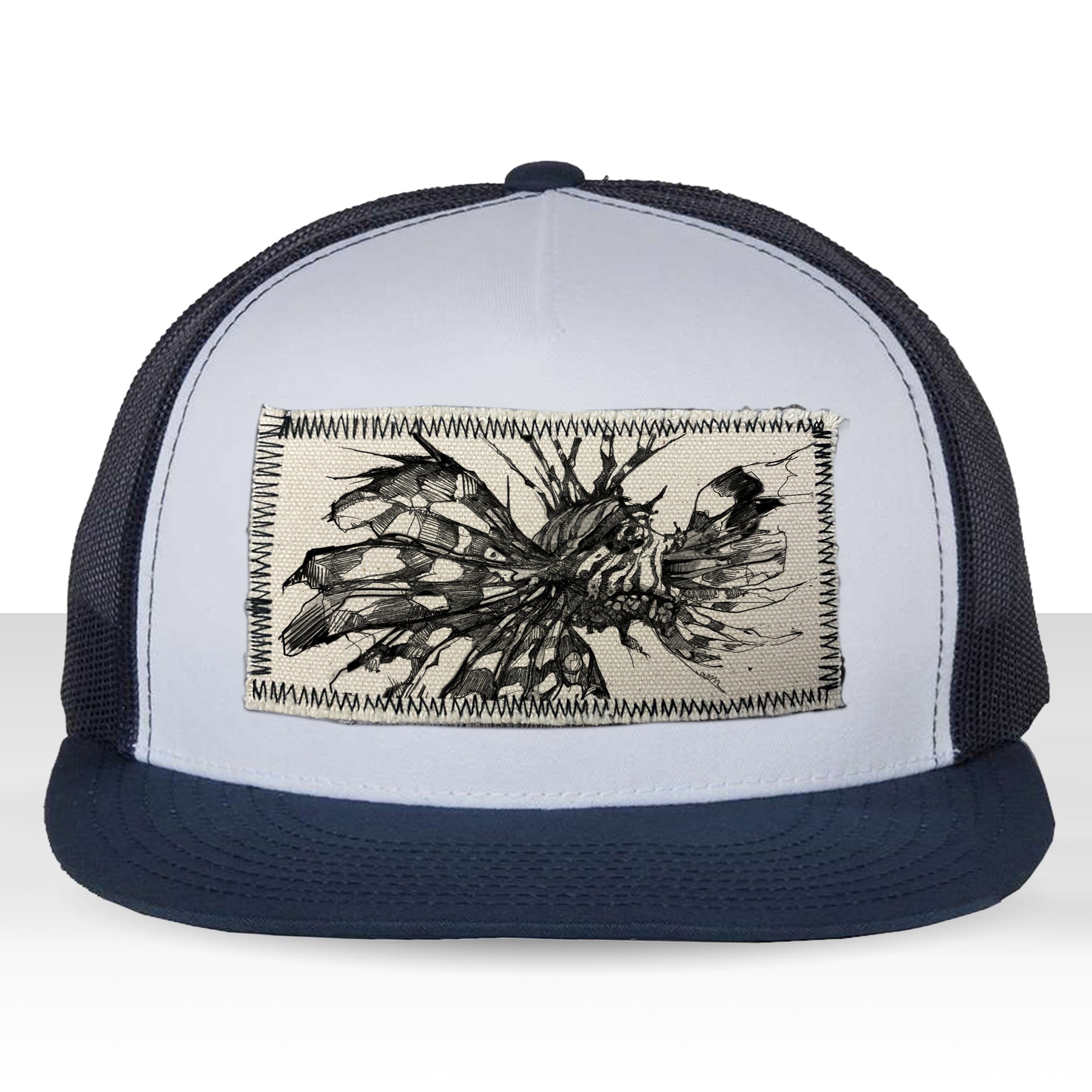 Lion Fish Trucker Hat Line Art | FabCreates - Flat Black