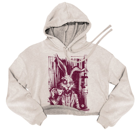 March Hare Tea Time: A Caffeinated Delight Women's Crop Hoodie