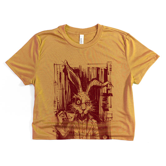 March Hare Tea Time: A Caffeinated Delight Crop Tee