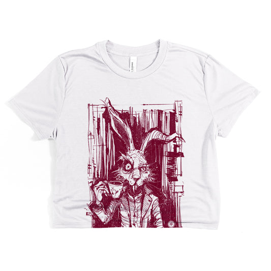 March Hare Tea Time: A Caffeinated Delight Crop Tee