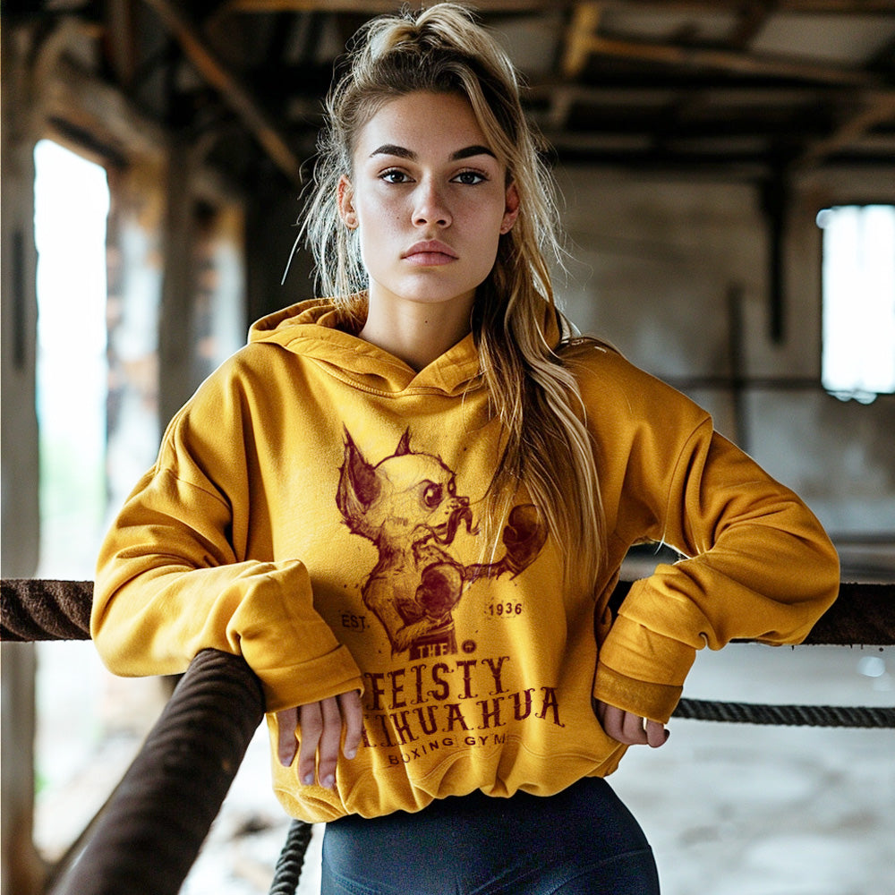 Feisty Chihuahua Boxing Gym: Punchy Pooch Attitude Hoodie