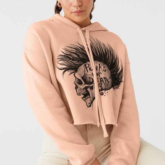 Punk's Not Dead: Skull & Mohawk Rebellion Women's Crop Hoodie