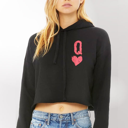 Queen of Hearts Distressed: Reign of Chaos Women's Crop Hoodie