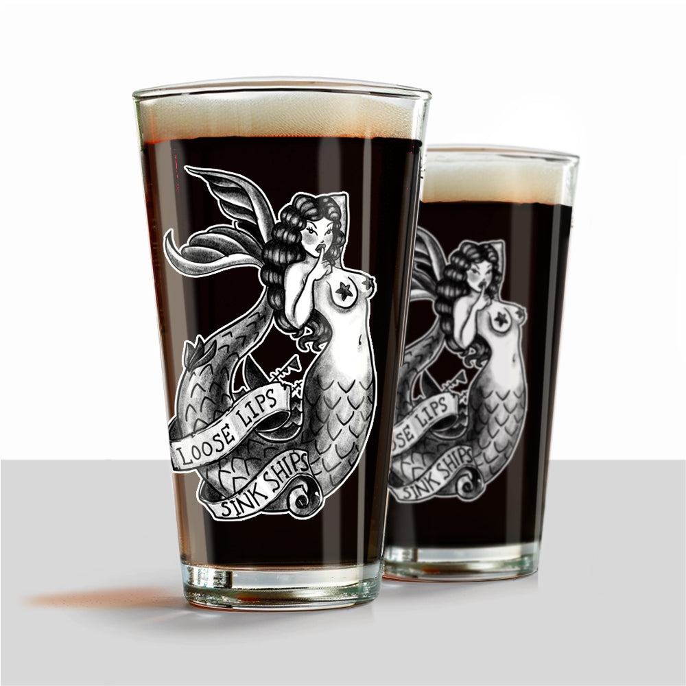 Navy Mermaid: Loose Lips Sink Ships UV Vinyl Pint Glass Set
