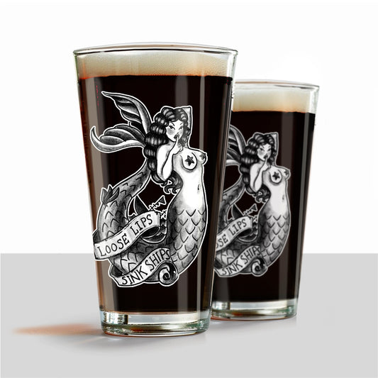 Navy Mermaid: Loose Lips Sink Ships UV Vinyl Pint Glass Set