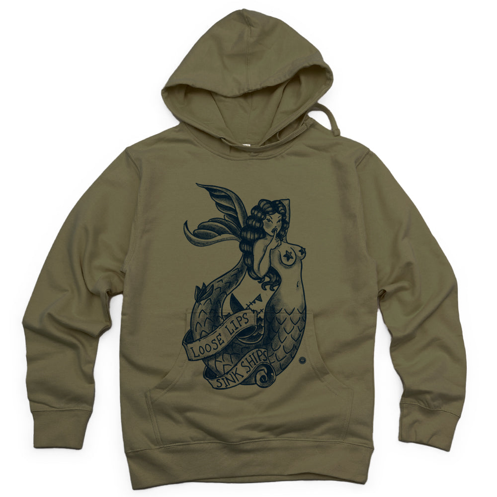 Navy Mermaid: Loose Lips Sink Ships Hoodie