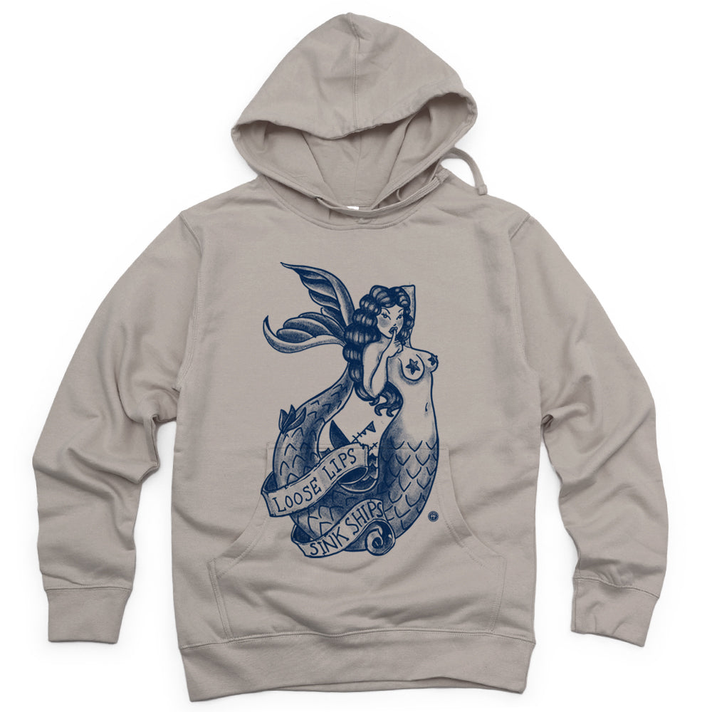 Navy Mermaid: Loose Lips Sink Ships Hoodie