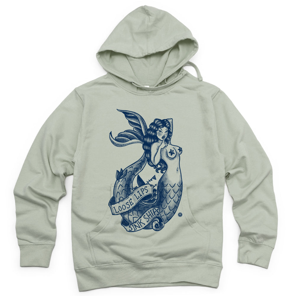 Navy Mermaid: Loose Lips Sink Ships Hoodie
