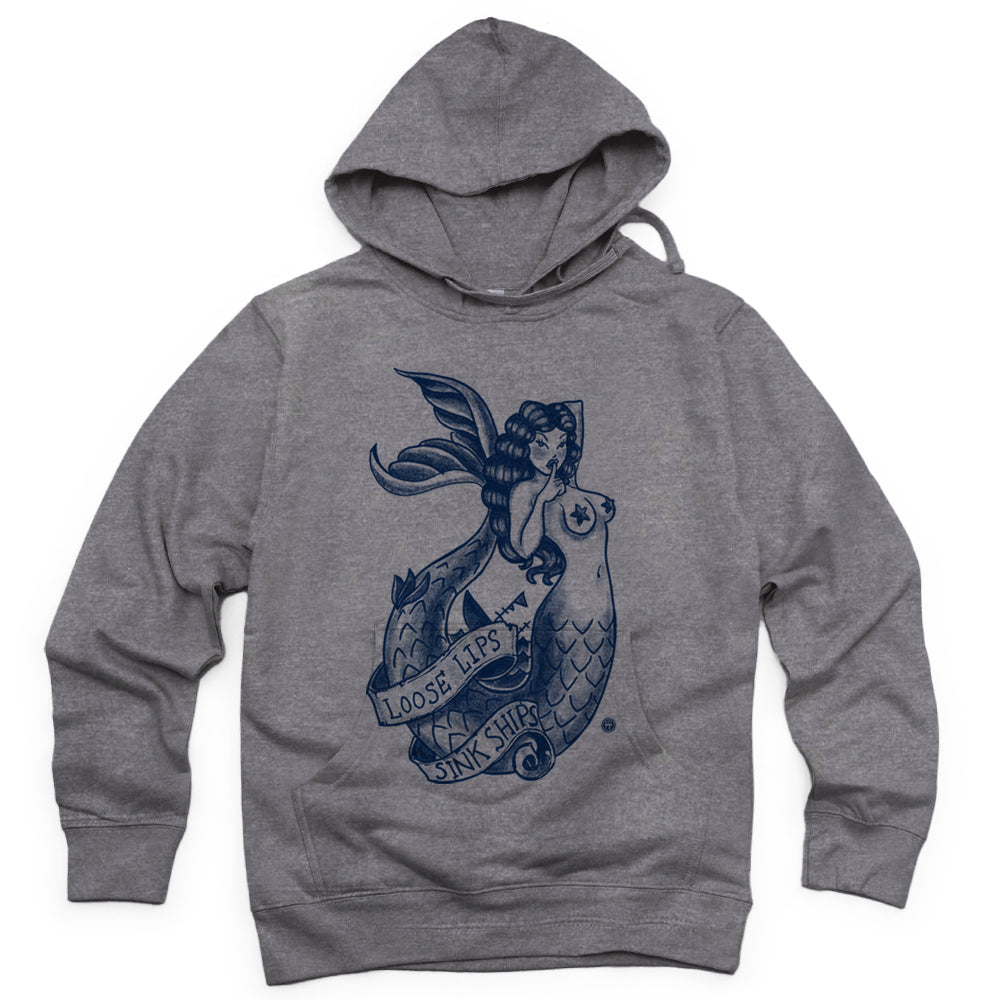 Navy Mermaid: Loose Lips Sink Ships Hoodie