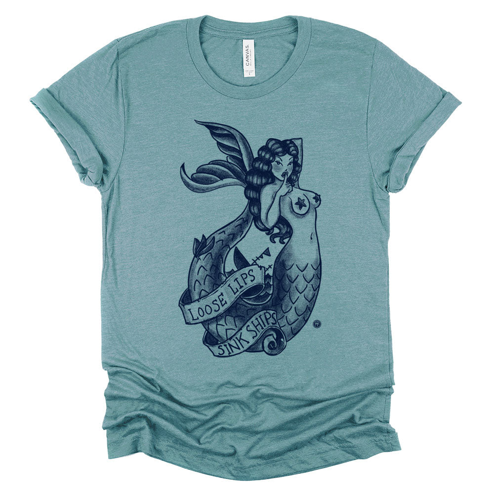 Navy Mermaid: Loose Lips Sink Ships T-shirt