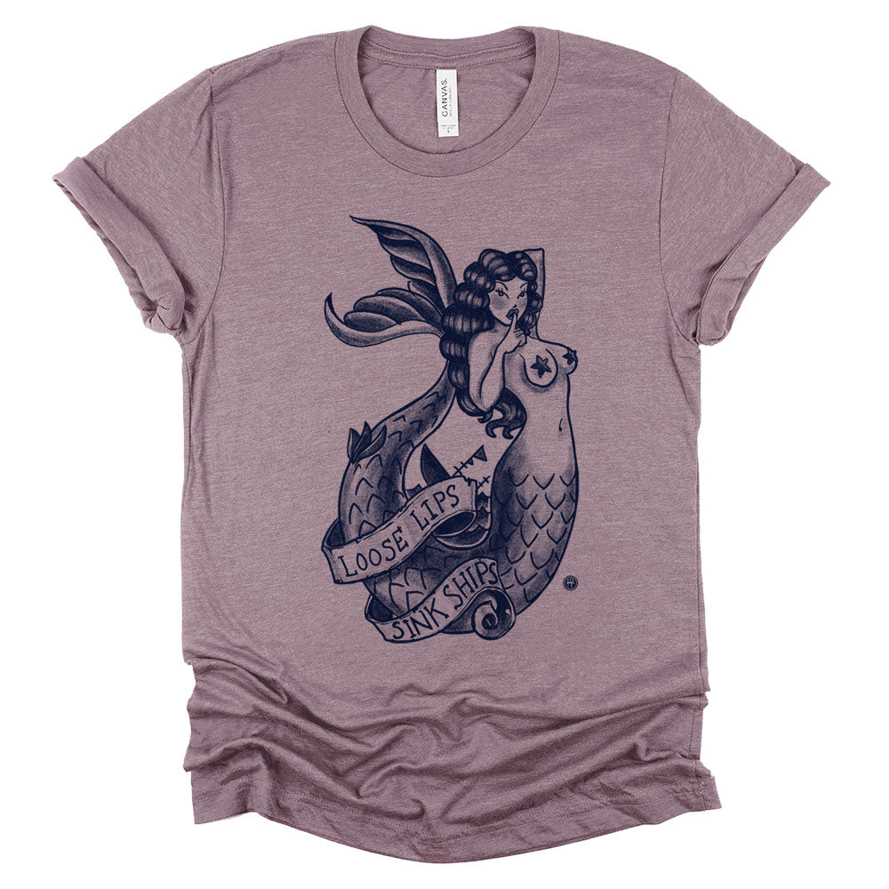Navy Mermaid: Loose Lips Sink Ships T-shirt
