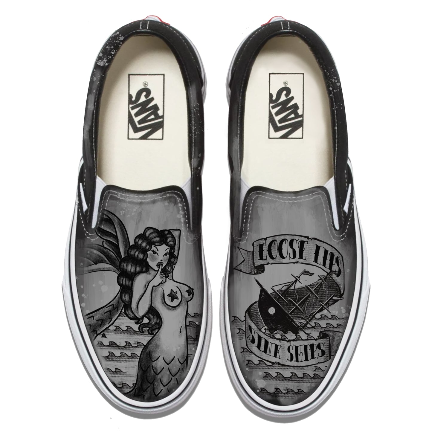 Navy Mermaid Loose Lips Vans Slip ons