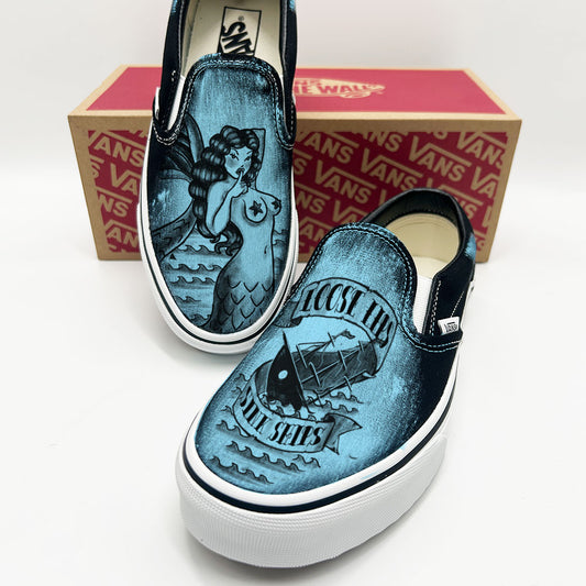 Navy Mermaid Loose Lips Vans Slip ons