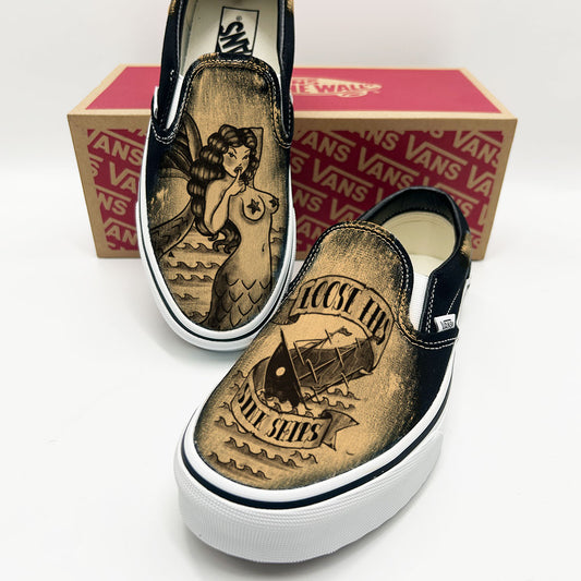 Navy Mermaid Loose Lips Vans Slip ons