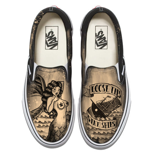 Navy Mermaid Loose Lips Vans Slip ons