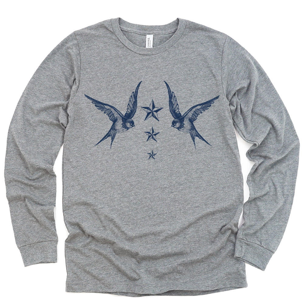 Navy Swallow Birds: A Tribute to Vintage Naval Tattoos Long Sleeve Tee