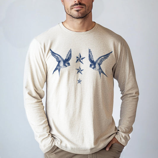 Navy Swallow Birds: A Tribute to Vintage Naval Tattoos Long Sleeve Tee