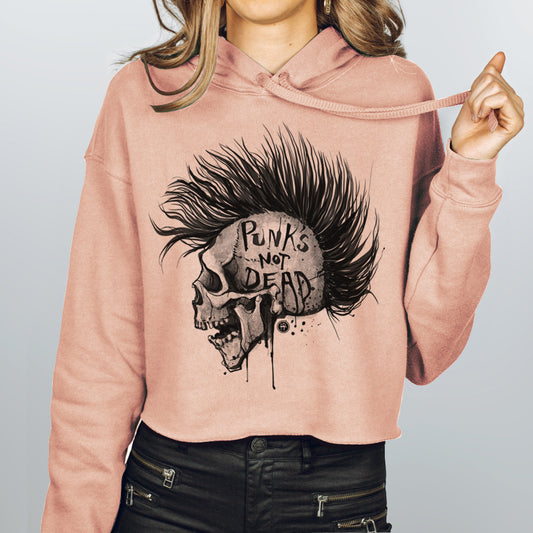 Punk's Not Dead: Skull & Mohawk Rebellion Women's Crop Hoodie