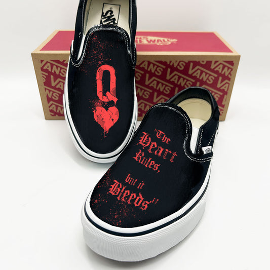 Queen of Hearts Distressed: Reign of Chaos Vans Slip ons