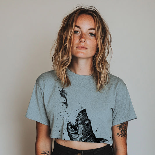 Mermaid & the Shark: Friends and Foes of the Sea Crop Tee