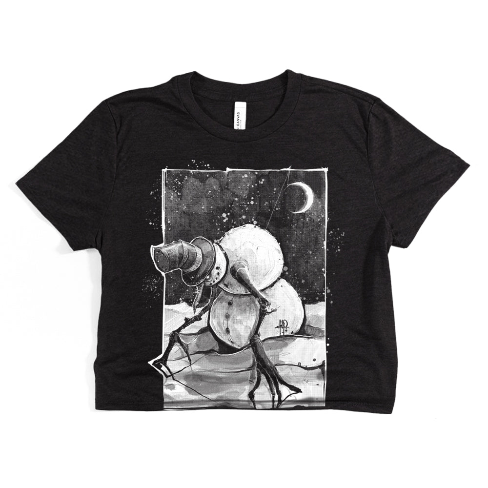 Nocturnal Snowman Crop Tee
