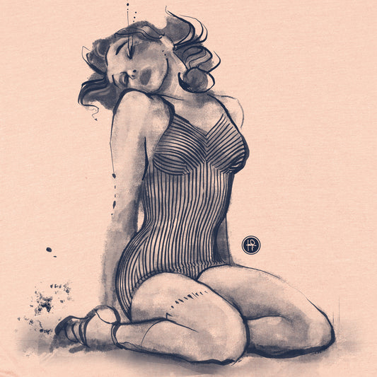 Striped Swimsuit Pin-Up: Retro Grit and Glamour T-Shirt