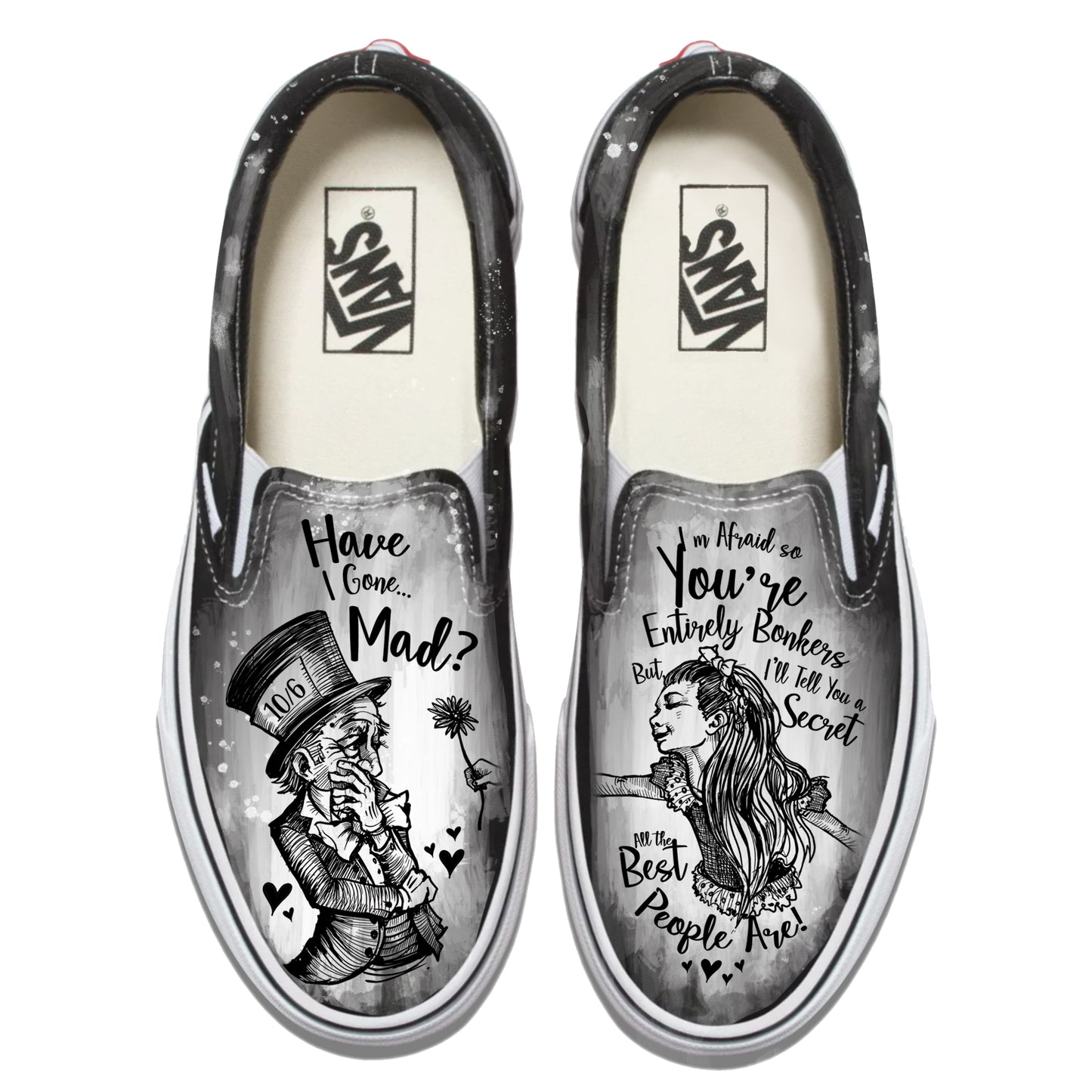Alice in Wonderland-Have I gone Mad? Vans Slip ons